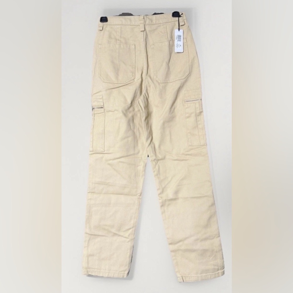 WeWoreWhat Utility Pants Khaki Solid Rigid Denim Zip Pocket Cargo Size 25 NWT - Picture 2 of 4
